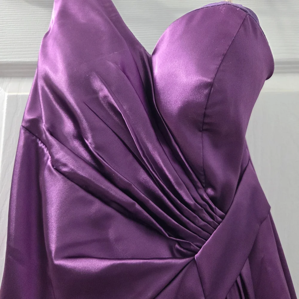 Elegant One Shoulder Satin Dress in Deep Purple - Picture 11 of 12